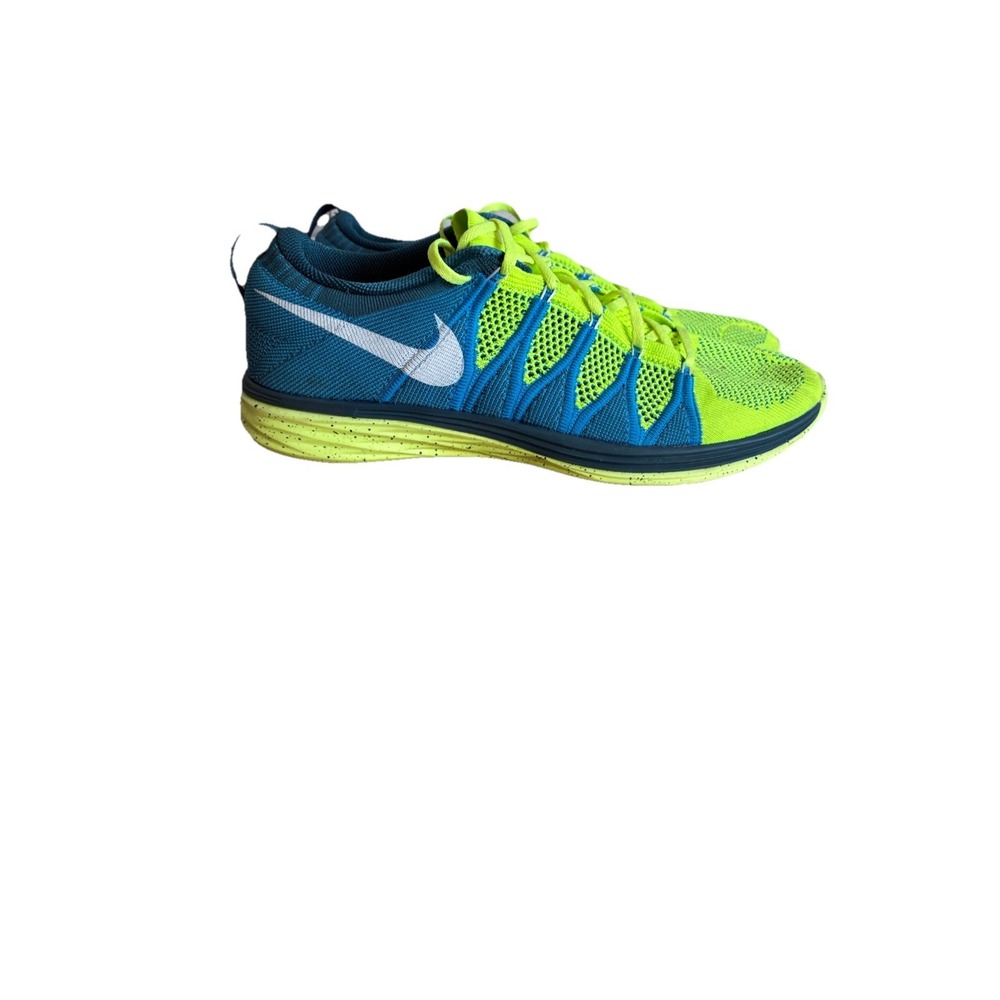 Nike Flyknit Lunar1+ Mens Size 12 Blue Neon Yellow Running Shoes 620465-714